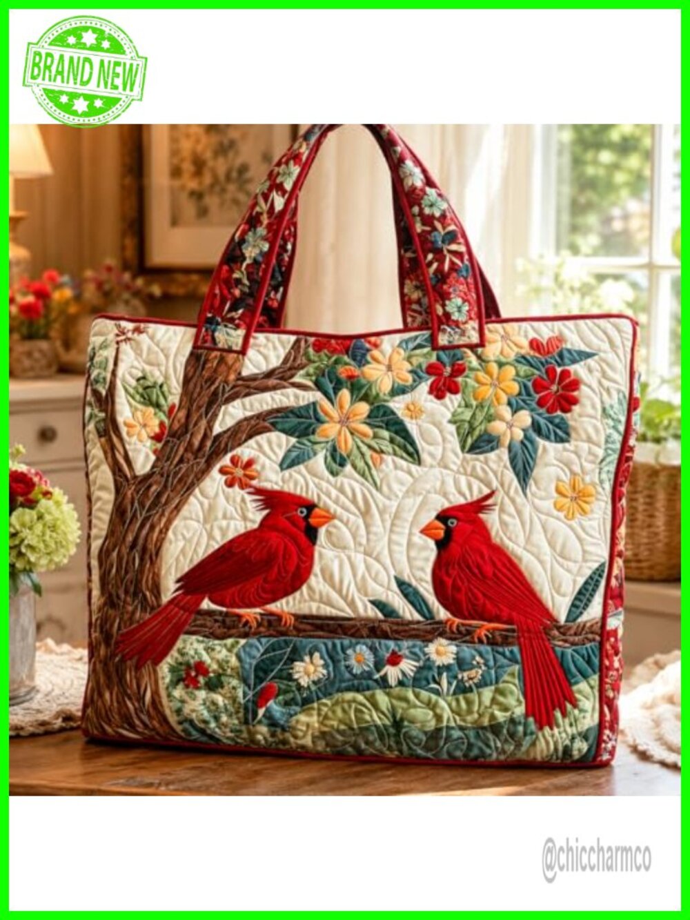 Quilted Tote Bag for Women Vintage Patchwork Shoulder Bag Large Capacity Floral